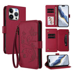 Capa para telemóvel em pele com carteira com fecho e múltiplos cartões Butterfly Love Flower, para iPhone 17e / 16e, para iPhone 17 Pro Max, para iPhone 17 Pro, para iPhone 17, para iPhone Air, para iPhone 16 Pro Max