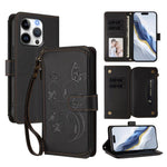 Capa para telemóvel em pele com carteira com fecho e múltiplos cartões Butterfly Love Flower, para iPhone 17e / 16e, para iPhone 17 Pro Max, para iPhone 17 Pro, para iPhone 17, para iPhone Air, para iPhone 16 Pro Max