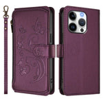 Capa para telemóvel em pele com carteira com fecho e múltiplos cartões Butterfly Love Flower, para iPhone 16 Pro, para iPhone 16 Plus, para iPhone 16, para iPhone 15 Pro Max, para iPhone 15 Pro, para iPhone 15 Plus