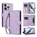 Capa para telemóvel em pele com carteira com fecho e múltiplos cartões Butterfly Love Flower, para iPhone 16 Pro, para iPhone 16 Plus, para iPhone 16, para iPhone 15 Pro Max, para iPhone 15 Pro, para iPhone 15 Plus