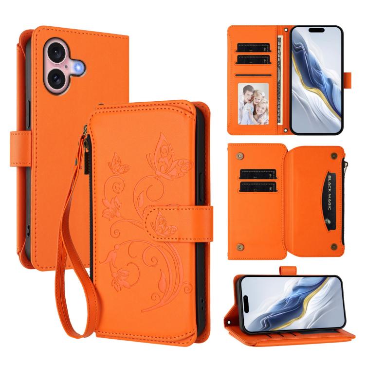 Capa para telemóvel em pele com carteira com fecho e múltiplos cartões Butterfly Love Flower, para iPhone 16 Pro, para iPhone 16 Plus, para iPhone 16, para iPhone 15 Pro Max, para iPhone 15 Pro, para iPhone 15 Plus