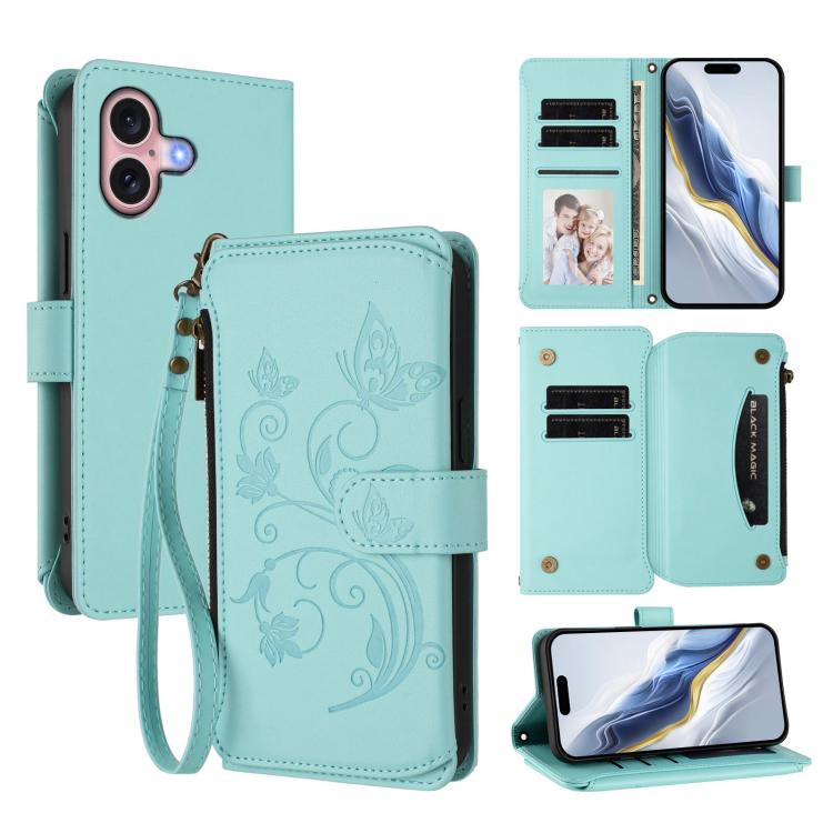 Capa para telemóvel em pele com carteira com fecho e múltiplos cartões Butterfly Love Flower, para iPhone 16 Pro, para iPhone 16 Plus, para iPhone 16, para iPhone 15 Pro Max, para iPhone 15 Pro, para iPhone 15 Plus