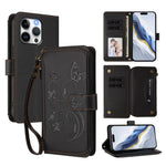 Capa para telemóvel em pele com carteira com fecho e múltiplos cartões Butterfly Love Flower, para iPhone 16 Pro, para iPhone 16 Plus, para iPhone 16, para iPhone 15 Pro Max, para iPhone 15 Pro, para iPhone 15 Plus