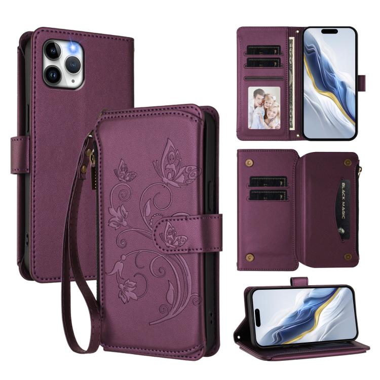 Carteira de couro com fecho de correr, multi-cartões, com padrão de borboleta, amor e flores, para iPhone 11 Pro Max, para iPhone 11, para iPhone 11 Pro, para iPhone X / XS, para iPhone XR, para iPhone XS Max