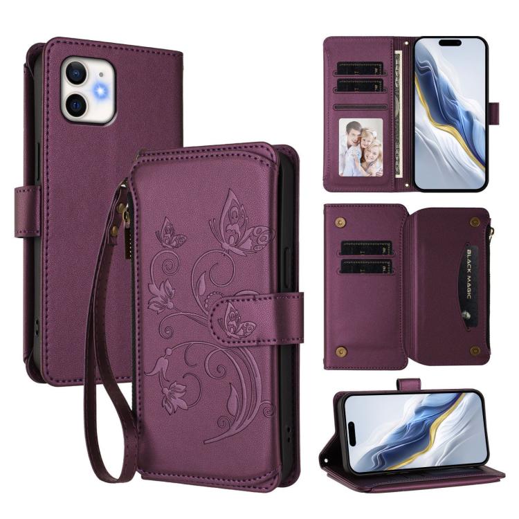 Carteira de couro com fecho de correr, multi-cartões, com padrão de borboleta, amor e flores, para iPhone 11 Pro Max, para iPhone 11, para iPhone 11 Pro, para iPhone X / XS, para iPhone XR, para iPhone XS Max