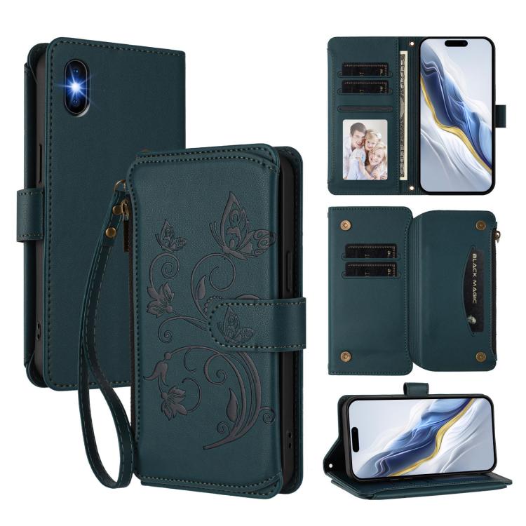 Carteira de couro com fecho de correr, multi-cartões, com padrão de borboleta, amor e flores, para iPhone 11 Pro Max, para iPhone 11, para iPhone 11 Pro, para iPhone X / XS, para iPhone XR, para iPhone XS Max