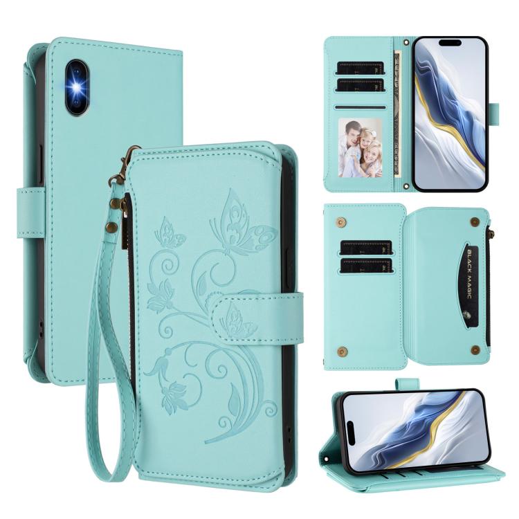 Carteira de couro com fecho de correr, multi-cartões, com padrão de borboleta, amor e flores, para iPhone 11 Pro Max, para iPhone 11, para iPhone 11 Pro, para iPhone X / XS, para iPhone XR, para iPhone XS Max