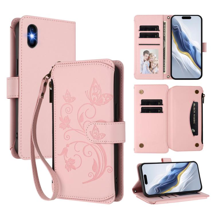 Carteira de couro com fecho de correr, multi-cartões, com padrão de borboleta, amor e flores, para iPhone 11 Pro Max, para iPhone 11, para iPhone 11 Pro, para iPhone X / XS, para iPhone XR, para iPhone XS Max