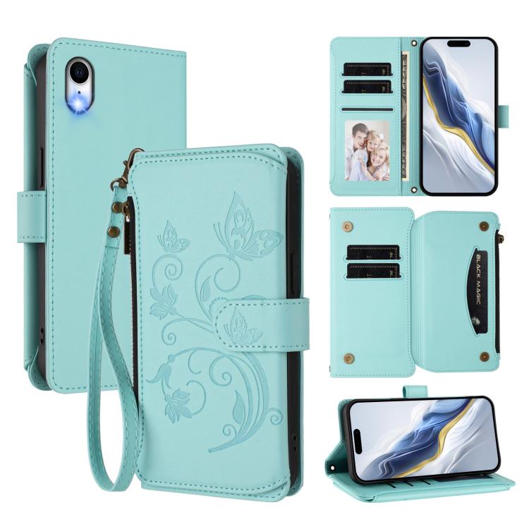 Carteira de couro com fecho de correr, multi-cartões, com padrão de borboleta, amor e flores, para iPhone 11 Pro Max, para iPhone 11, para iPhone 11 Pro, para iPhone X / XS, para iPhone XR, para iPhone XS Max