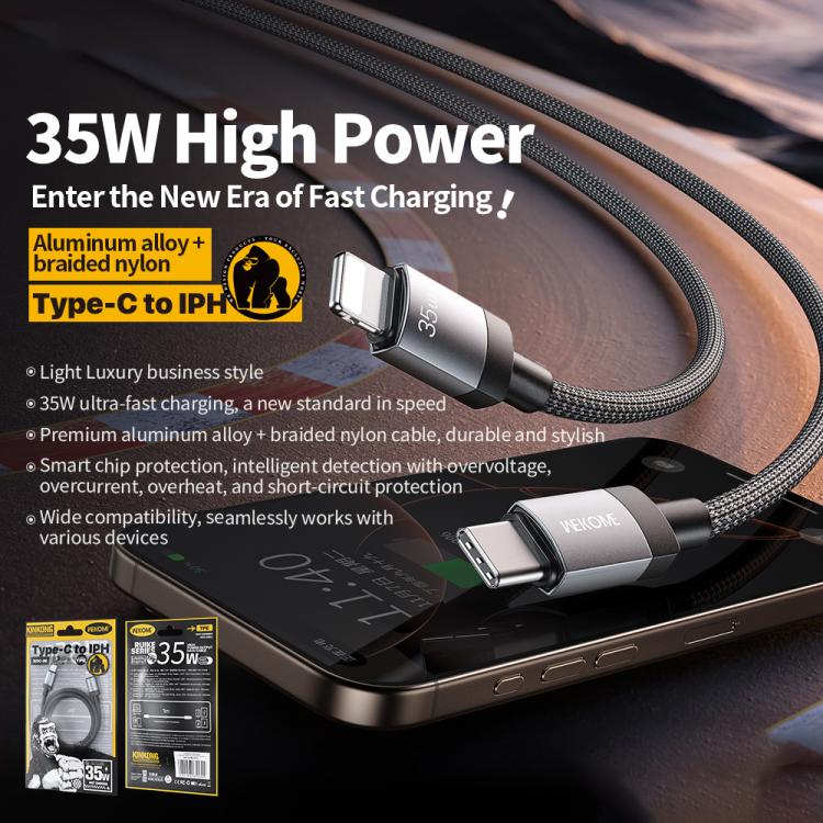 WK WDC-99 Série Kingkong Ruike Cabo de Dados Trançado de Carregamento 35W USB-C / Type-C para 8 Pinos, Comprimento: 1m, Type-C para 8 Pinos
