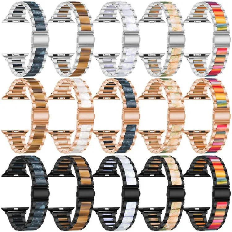 Pulseira de Relógio em Metal e Resina com Três Contas xDfind, Para Apple Watch 42 / 44 / 45 / 46 / 49mm, Para Apple Watch 38 / 40 / 41 / S10 42mm