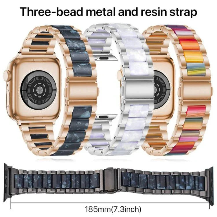 Pulseira de Relógio em Metal e Resina com Três Contas xDfind, Para Apple Watch 42 / 44 / 45 / 46 / 49mm, Para Apple Watch 38 / 40 / 41 / S10 42mm