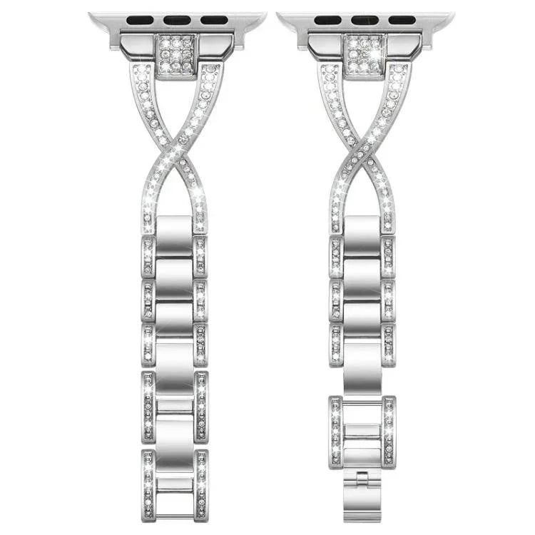 Pulseira de Relógio em Metal com Diamantes em Forma de X de Uma Só Fila xDfind, Para Apple Watch 42 / 44 / 45 / 46 / 49mm, Para Apple Watch 38 / 40 / 41 / S10 42mm