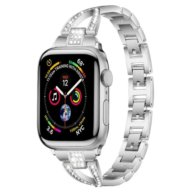 Pulseira de Relógio em Metal com Diamantes em Forma de X de Uma Só Fila xDfind, Para Apple Watch 42 / 44 / 45 / 46 / 49mm, Para Apple Watch 38 / 40 / 41 / S10 42mm