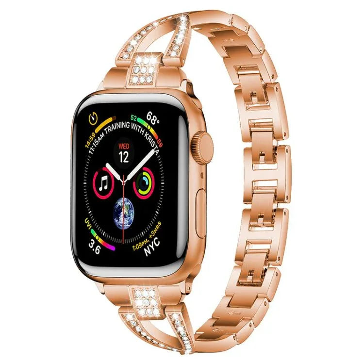 Pulseira de Relógio em Metal com Diamantes em Forma de X de Uma Só Fila xDfind, Para Apple Watch 42 / 44 / 45 / 46 / 49mm, Para Apple Watch 38 / 40 / 41 / S10 42mm