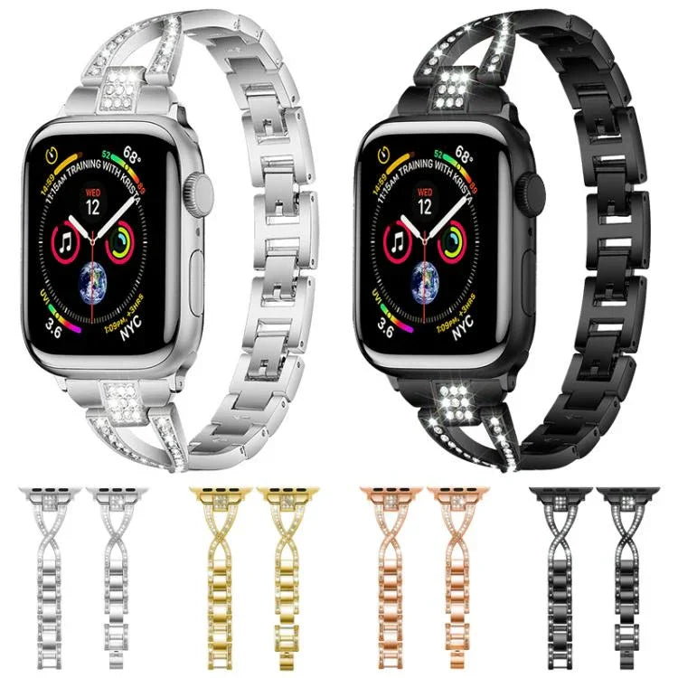 Pulseira de Relógio em Metal com Diamantes em Forma de X de Uma Só Fila xDfind, Para Apple Watch 42 / 44 / 45 / 46 / 49mm, Para Apple Watch 38 / 40 / 41 / S10 42mm