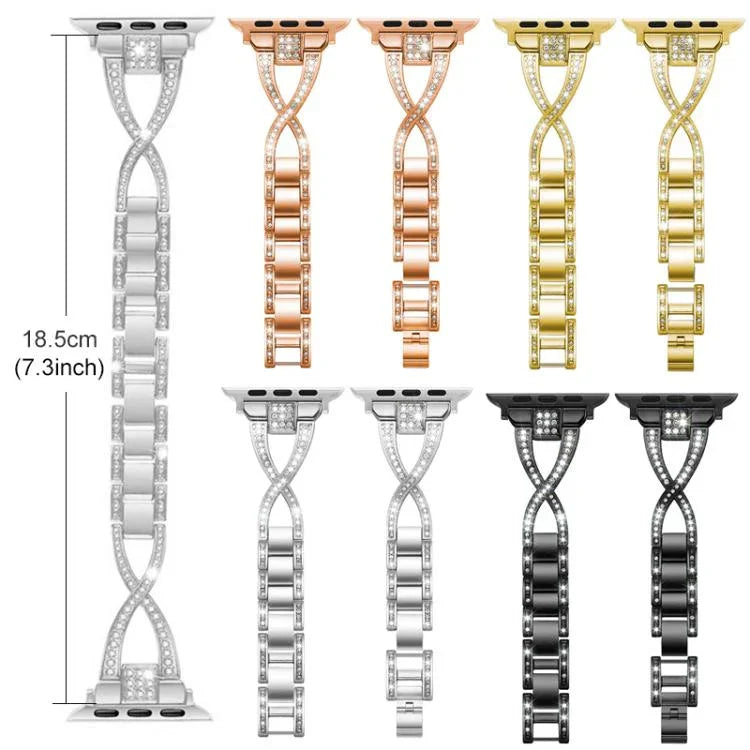 Pulseira de Relógio em Metal com Diamantes em Forma de X de Uma Só Fila xDfind, Para Apple Watch 42 / 44 / 45 / 46 / 49mm, Para Apple Watch 38 / 40 / 41 / S10 42mm