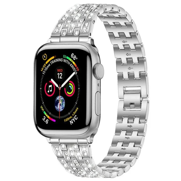 Pulseira de Relógio em Metal com Cinco Contas e Diamantes Completos xDfind, Para Apple Watch 42 / 44 / 45 / 46 / 49mm, Para Apple Watch 38 / 40 / 41 / S10 42mm
