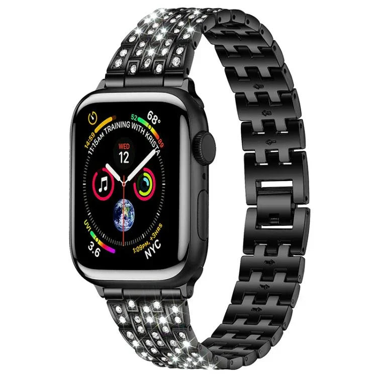 Pulseira de Relógio em Metal com Cinco Contas e Diamantes Completos xDfind, Para Apple Watch 42 / 44 / 45 / 46 / 49mm, Para Apple Watch 38 / 40 / 41 / S10 42mm