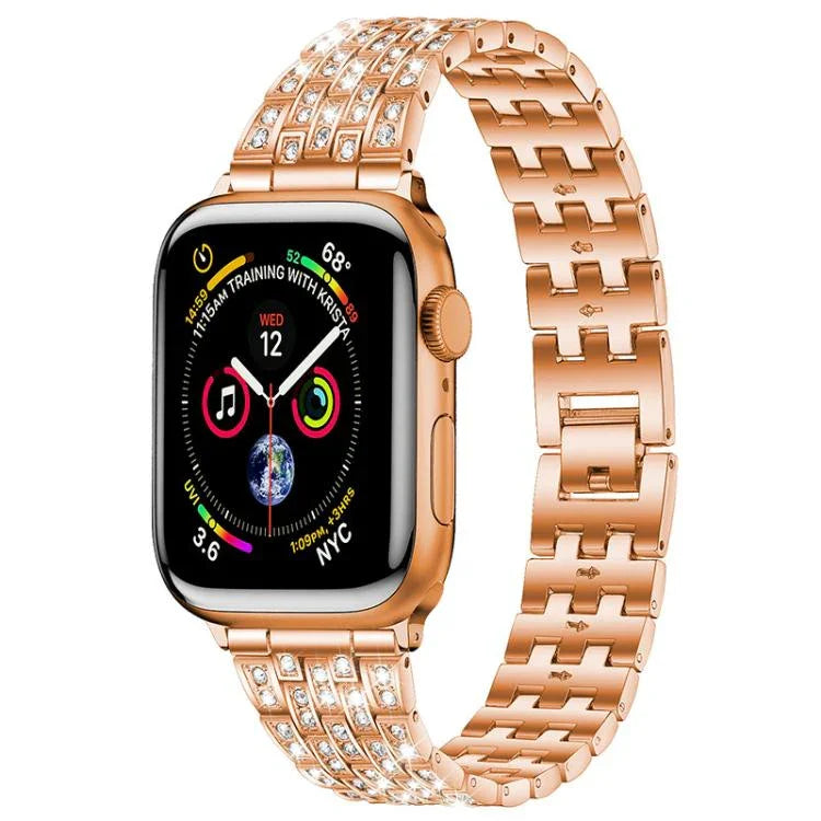 Pulseira de Relógio em Metal com Cinco Contas e Diamantes Completos xDfind, Para Apple Watch 42 / 44 / 45 / 46 / 49mm, Para Apple Watch 38 / 40 / 41 / S10 42mm