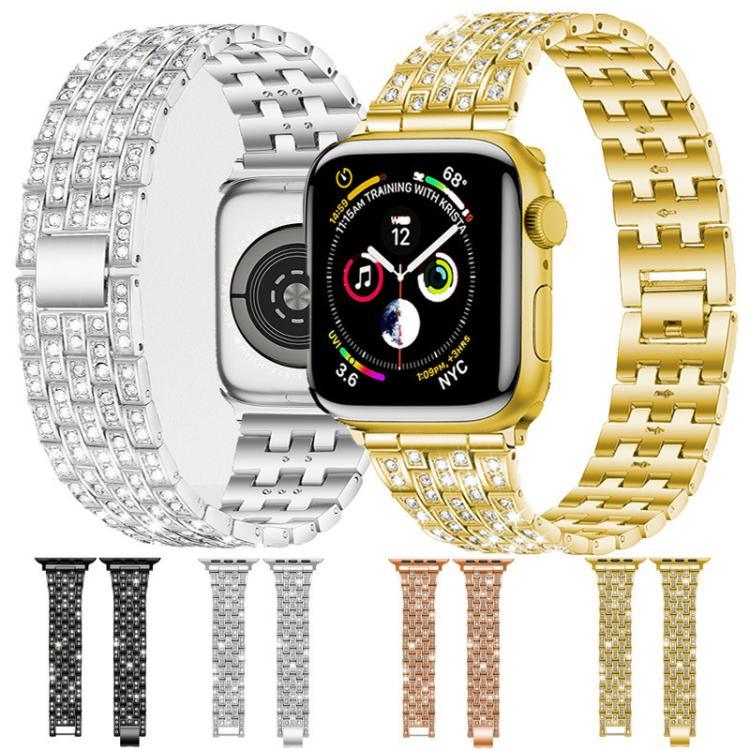 Pulseira de Relógio em Metal com Cinco Contas e Diamantes Completos xDfind, Para Apple Watch 42 / 44 / 45 / 46 / 49mm, Para Apple Watch 38 / 40 / 41 / S10 42mm