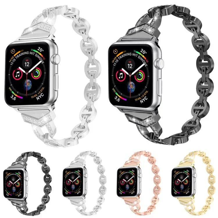 Pulseira de Relógio em Aço Inoxidável com Diamantes xDfind, Para Apple Watch 42 / 44 / 45 / 46 / 49mm, Para Apple Watch 38 / 40 / 41 / S10 42mm
