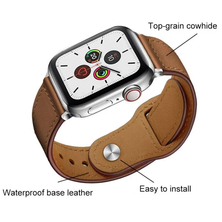 Pulseira de Relógio em Pele Genuína com Fecho de Rebite xDfind, Para Apple Watch 42 / 44 / 45 / 46 / 49mm, Para Apple Watch 38 / 40 / 41 / S10 42mm