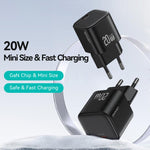 Carregador Rápido Mini USAMS CC260 20W GaN USB-C / Type-C, CC260