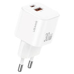 Carregador Rápido Mini USAMS CC263 30W GaN USB-C / Type-C, USB Dual-port, CC263