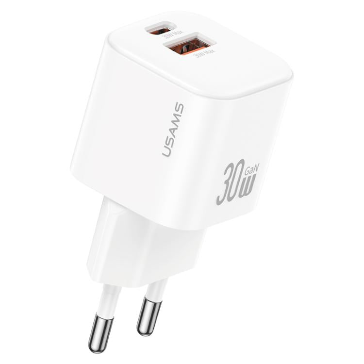 Carregador Rápido Mini USAMS CC263 30W GaN USB-C / Type-C, USB Dual-port, CC263