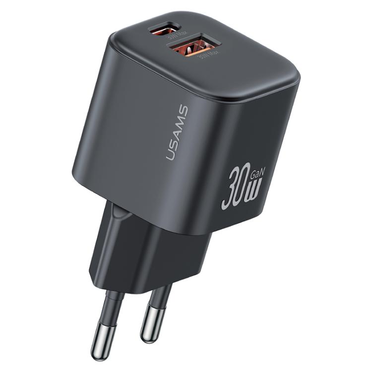 Carregador Rápido Mini USAMS CC263 30W GaN USB-C / Type-C, USB Dual-port, CC263