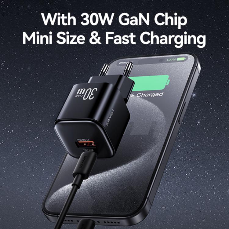 Carregador Rápido Mini USAMS CC263 30W GaN USB-C / Type-C, USB Dual-port, CC263