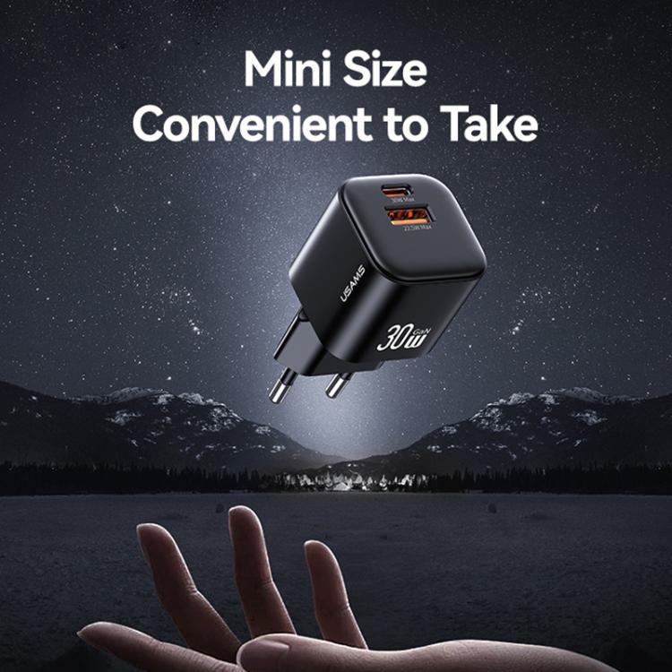 Carregador Rápido Mini USAMS CC263 30W GaN USB-C / Type-C, USB Dual-port, CC263