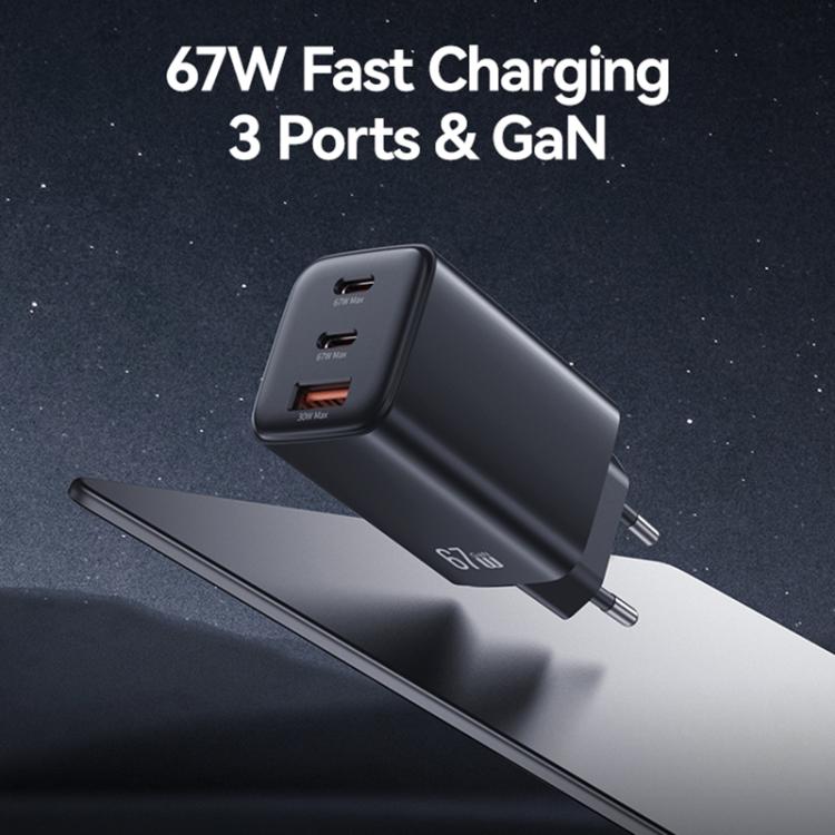 USAMS CC265 67W GaN 2 x Type-C, USB Triple-port Mini Fast Charger, CC265