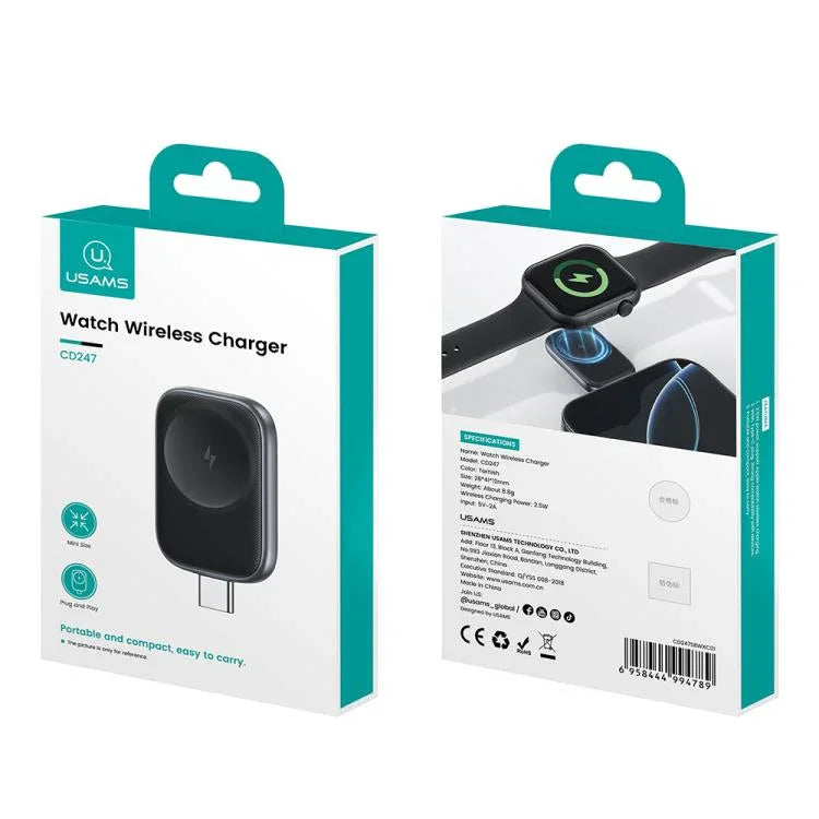 Carregador Sem Fios Portátil USAMS CD247 com Plug USB-C / Tipo-C para Apple Watch Series, CD247
