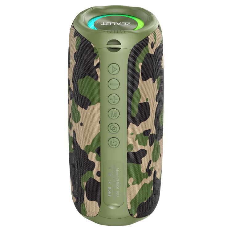 Zealot MP2 Coluna Bluetooth RGB Portátil 20W para Exterior, sem Microfone (Azul), sem Microfone (Camuflado), sem Microfone (Preto)