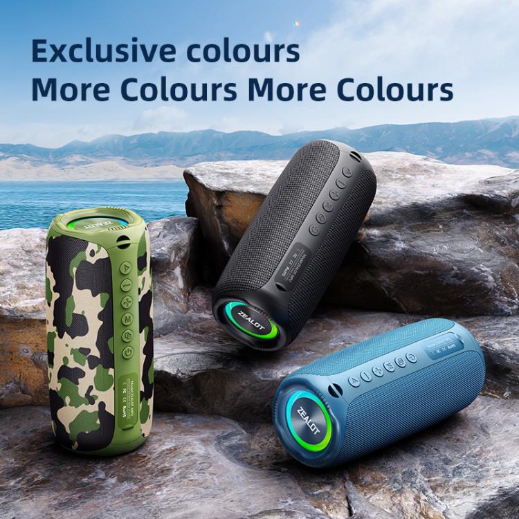 Zealot MP2 Coluna Bluetooth RGB Portátil 20W para Exterior, sem Microfone (Azul), sem Microfone (Camuflado), sem Microfone (Preto)