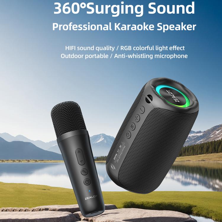 Zealot M2 Coluna Bluetooth RGB Portátil 8W para Exterior, com 2 Microfones, com 1 Microfone