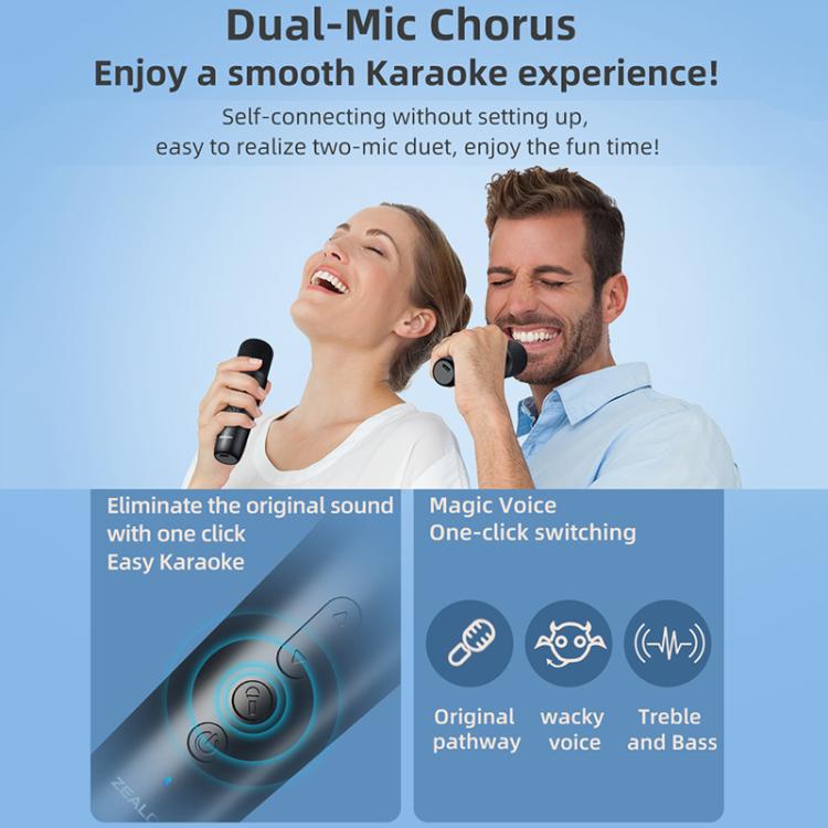Zealot M2 Coluna Bluetooth RGB Portátil 8W para Exterior, com 2 Microfones, com 1 Microfone