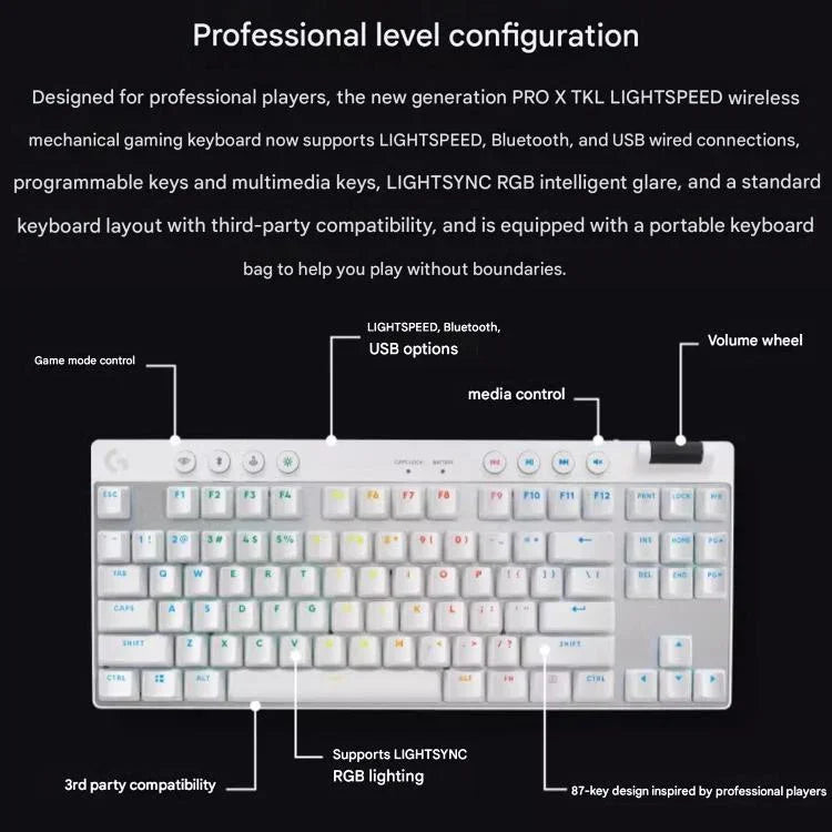 Teclado Gaming Sem Fios Logitech G PRO X TKL, Interruptores Mecânicos GX-L