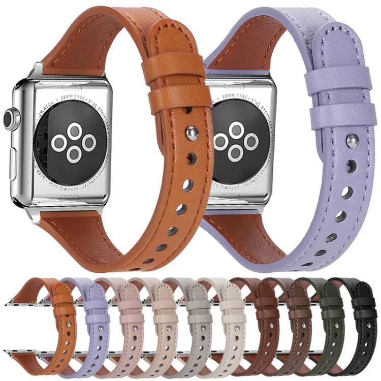 Correia de Relógio em Pele Genuína com Anel Duplo e Rebite Único xDfind, Para Apple Watch 42 / 44 / 45 / 46 / 49mm, Para Apple Watch 38 / 40 / 41 / S10 42mm