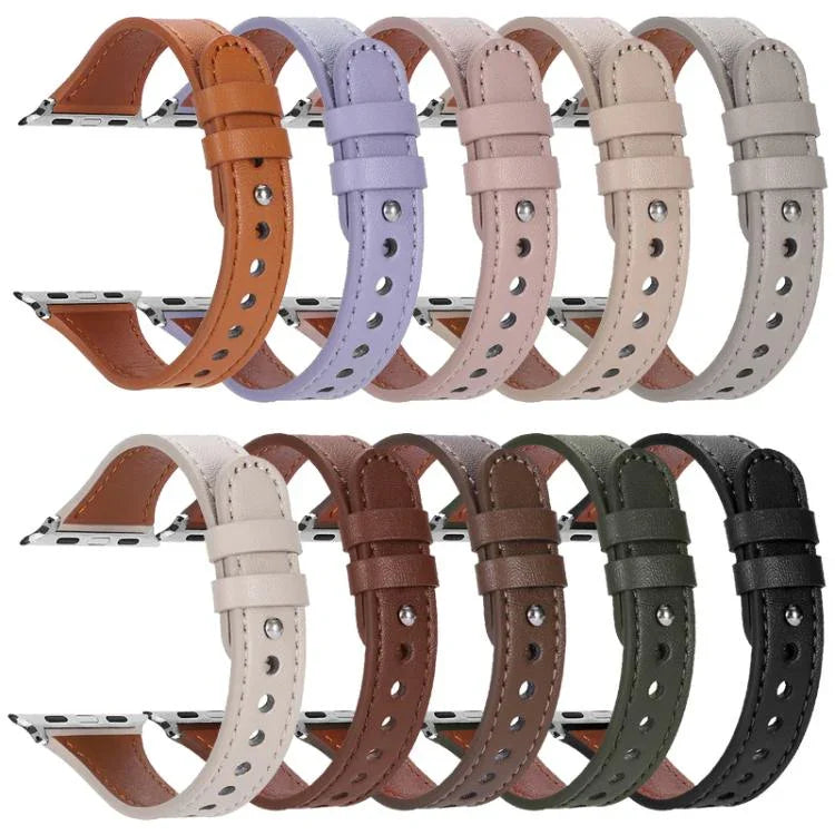 Correia de Relógio em Pele Genuína com Anel Duplo e Rebite Único xDfind, Para Apple Watch 42 / 44 / 45 / 46 / 49mm, Para Apple Watch 38 / 40 / 41 / S10 42mm