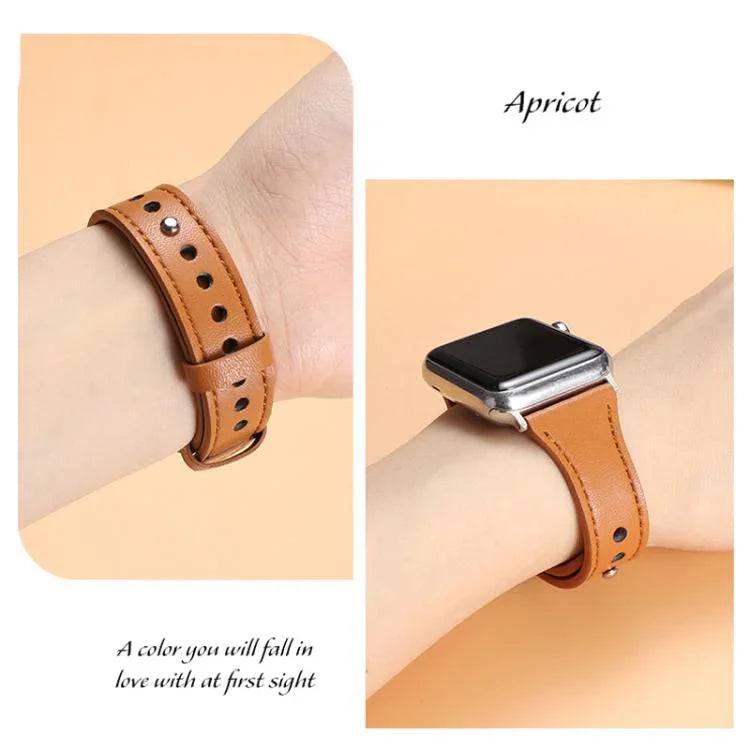 Correia de Relógio em Pele Genuína com Anel Duplo e Rebite Único xDfind, Para Apple Watch 42 / 44 / 45 / 46 / 49mm, Para Apple Watch 38 / 40 / 41 / S10 42mm