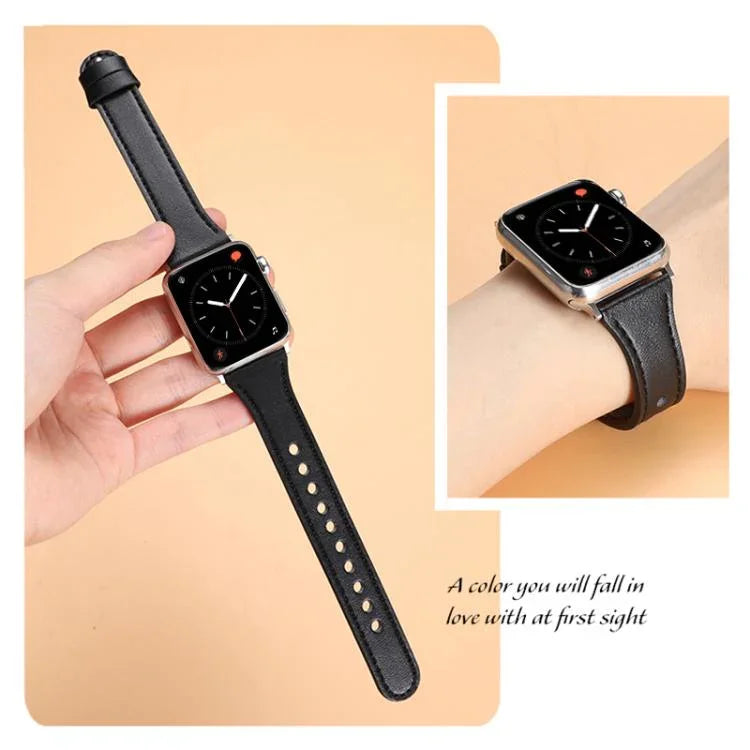 Correia de Relógio em Pele Genuína com Anel Duplo e Rebite Único xDfind, Para Apple Watch 42 / 44 / 45 / 46 / 49mm, Para Apple Watch 38 / 40 / 41 / S10 42mm