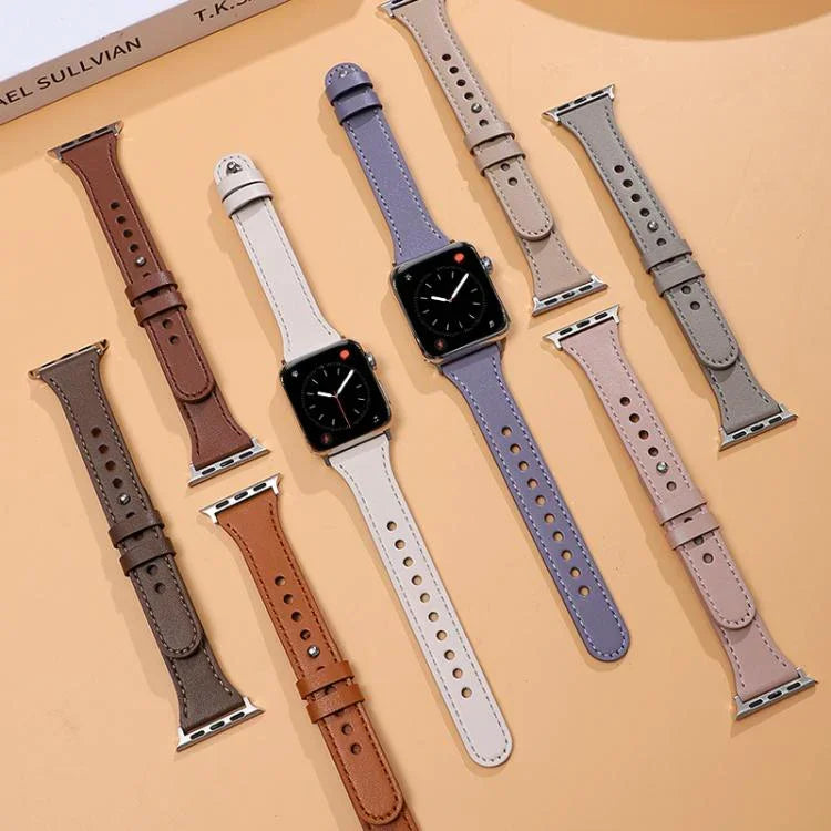 Correia de Relógio em Pele Genuína com Anel Duplo e Rebite Único xDfind, Para Apple Watch 42 / 44 / 45 / 46 / 49mm, Para Apple Watch 38 / 40 / 41 / S10 42mm