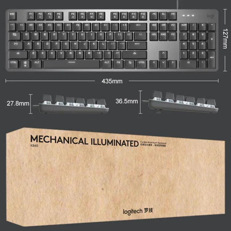 Teclado Mecânico com Fios e Retroiluminação Logitech K845, Comprimento do Cabo: 1,8m, Eixo Longhua Castanho, Eixo Longhua Vermelho