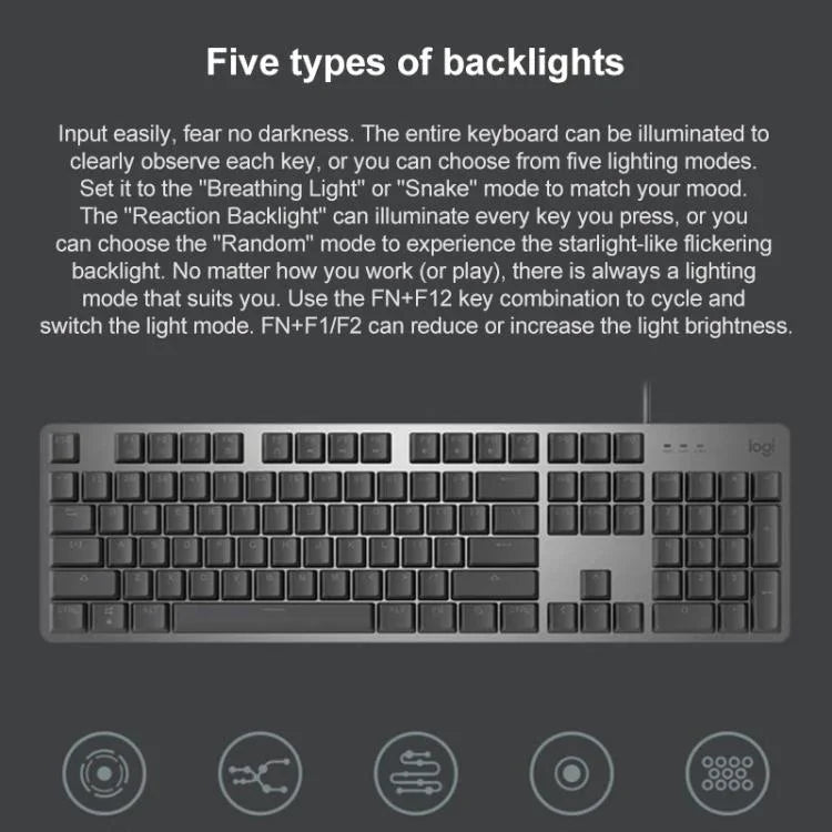 Teclado Mecânico com Fios e Retroiluminação Logitech K845, Comprimento do Cabo: 1,8m, Eixo Longhua Castanho, Eixo Longhua Vermelho