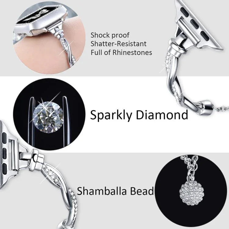Correia de Relógio em Metal com Pulseira Torcida e Diamantes xDfind, Para Apple Watch 42 / 44 / 45 / 46 / 49mm, Para Apple Watch 38 / 40 / 41 / S10 42mm