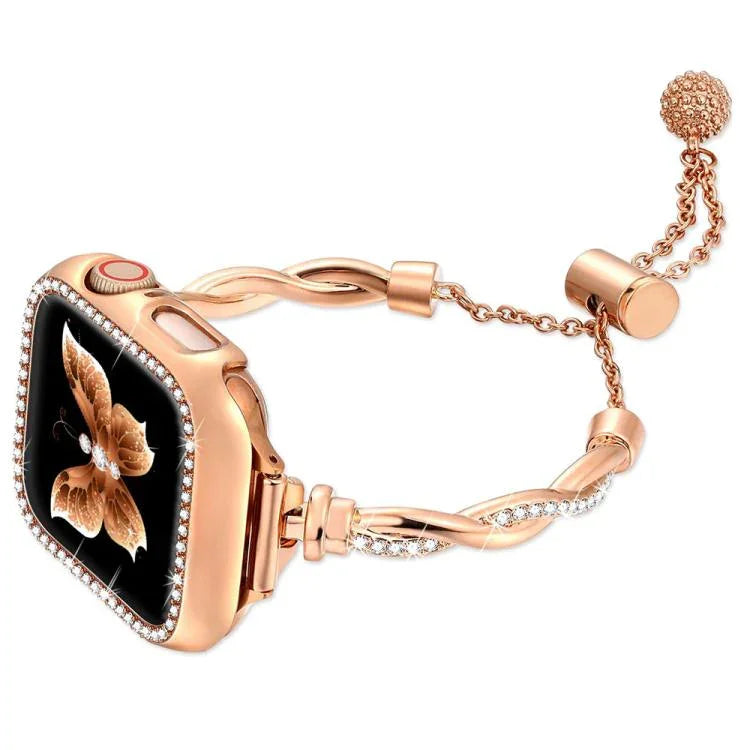 Correia de Relógio em Metal com Pulseira Torcida e Diamantes xDfind, Para Apple Watch 42 / 44 / 45 / 46 / 49mm, Para Apple Watch 38 / 40 / 41 / S10 42mm