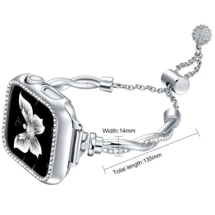 Correia de Relógio em Metal com Pulseira Torcida e Diamantes xDfind, Para Apple Watch 42 / 44 / 45 / 46 / 49mm, Para Apple Watch 38 / 40 / 41 / S10 42mm